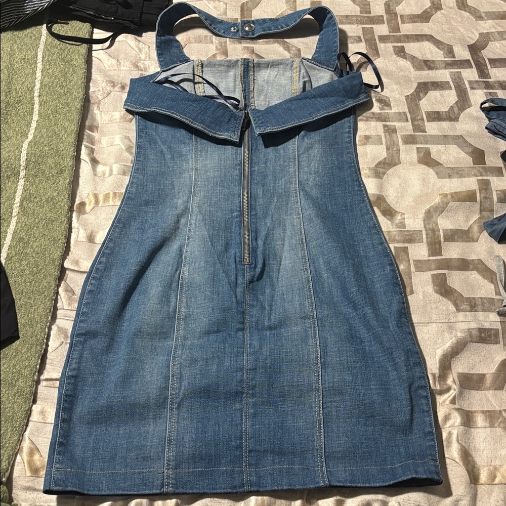 Guess Blue Denim adjustable Halter Mini denim Dress - Picture 6 of 6